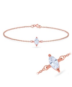 Rose Gold Plated Oval CZ Stone Silver Bracelet BRS-514-RO-GP